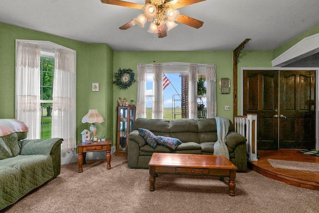 841 Township Highway 52, Nevada, OH 44849 - living room featuring healthy amount of natural light, a ceiling fan, and carpet floors