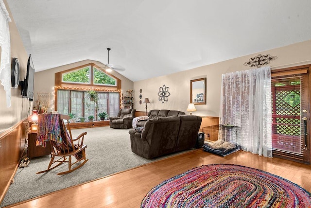 841 Township Highway 52, Nevada, OH 44849 - living area with ceiling fan, vaulted ceiling, and wood finished floors