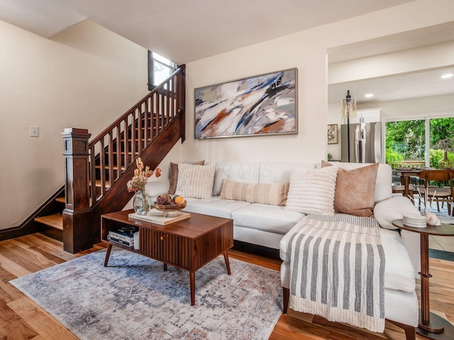 1156 S Champion Ave, Columbus, OH 43206 - living area with stairs, wood finished floors, and recessed lighting