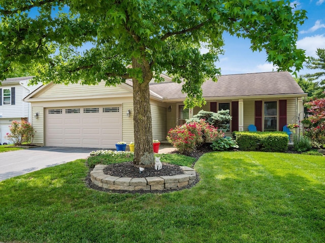 1835 Plains Blvd, Powell, OH 43065 - view of front of home with a garage, concrete driveway, and a front lawn