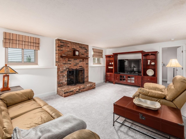 1835 Plains Blvd, Powell, OH 43065 - living room featuring carpet flooring and a brick fireplace