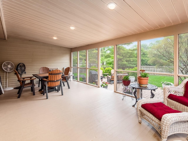 1835 Plains Blvd, Powell, OH 43065 - sunroom / solarium featuring outdoor dining space, wooden ceiling, wood finished floors, recessed lighting, and wood walls