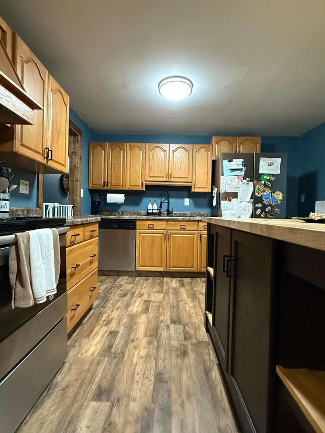 1775 Shoshoni Dr, Circleville, OH 43113 - kitchen featuring appliances with stainless steel finishes, light wood finished floors, a sink, and extractor fan