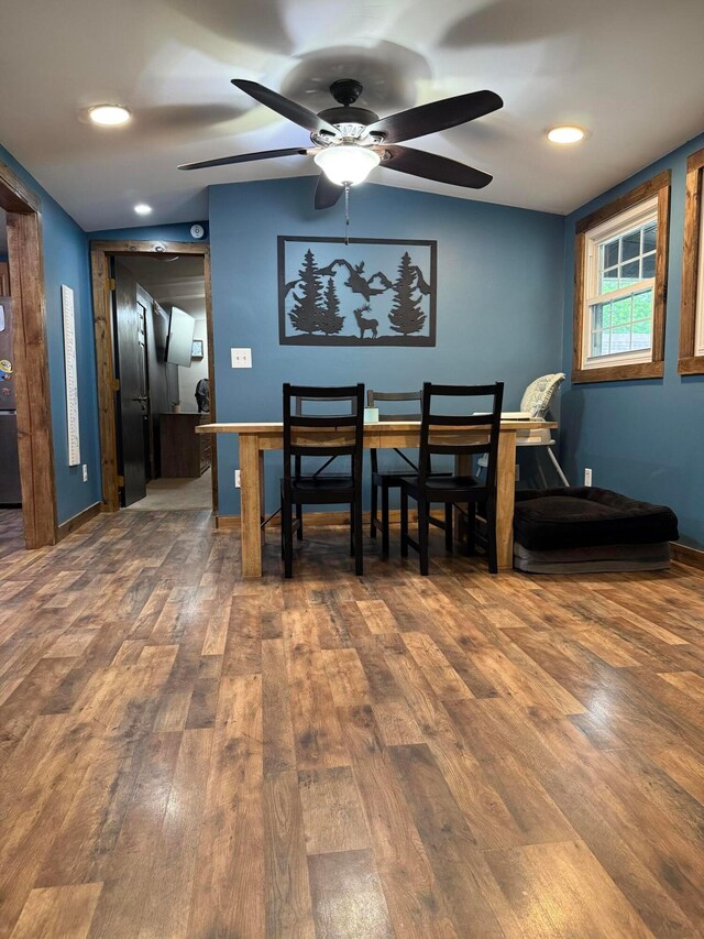 1775 Shoshoni Dr, Circleville, OH 43113 - dining area with wood finished floors, a ceiling fan, and recessed lighting