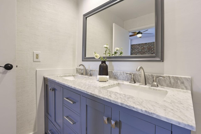 432 E Rich St Unit 4A, Columbus, OH 43215 - bathroom with double vanity and a ceiling fan