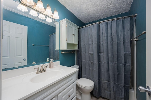 1845 Messner Dr Unit 57E, Hilliard, OH 43026 - bathroom with vanity, toilet, a textured ceiling, and shower / tub combo with curtain