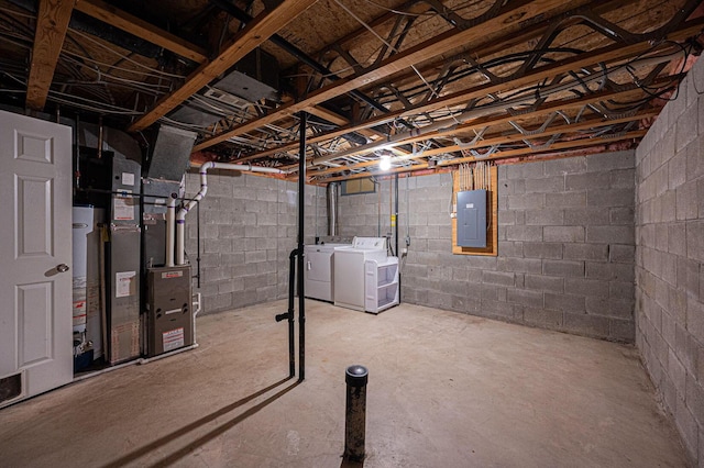 1845 Messner Dr Unit 57E, Hilliard, OH 43026 - unfinished basement with separate washer and dryer, electric panel, heating unit, and gas water heater