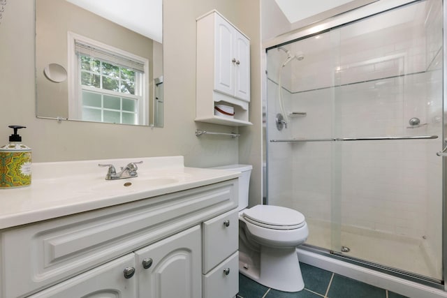 4286 Evansdale Rd, Columbus, OH 43214 - full bathroom featuring vanity, a stall shower, and tile patterned flooring