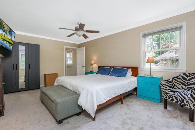 4286 Evansdale Rd, Columbus, OH 43214 - bedroom with carpet flooring, crown molding, and a ceiling fan