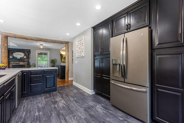 170 Nantucket Ave, Pickerington, OH 43147 - kitchen with appliances with stainless steel finishes, dark wood-style floors, light countertops, recessed lighting, and a peninsula