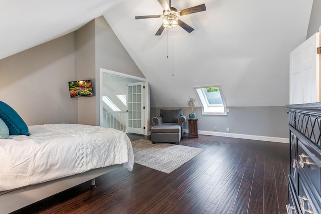 170 Nantucket Ave, Pickerington, OH 43147 - bedroom featuring dark wood-style floors, vaulted ceiling, a skylight, and a ceiling fan