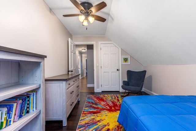170 Nantucket Ave, Pickerington, OH 43147 - bedroom featuring dark wood-style flooring, lofted ceiling, and ceiling fan
