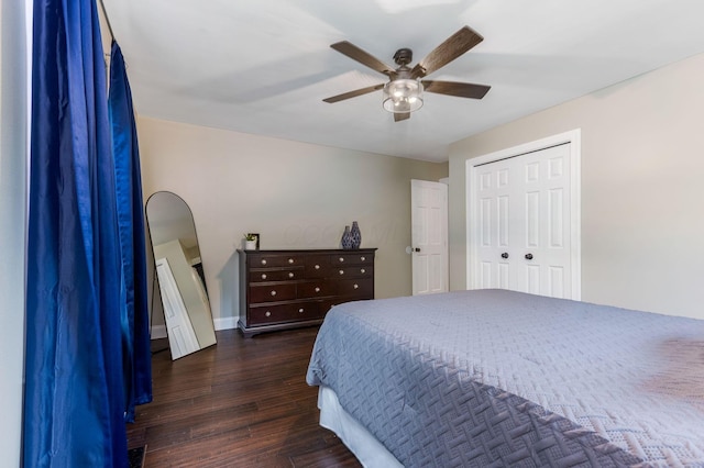 170 Nantucket Ave, Pickerington, OH 43147 - bedroom with dark wood-style flooring, a ceiling fan, and a closet