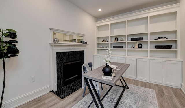 39 Auburn Ave, Columbus, OH 43205 - office featuring light wood-style flooring, a fireplace, recessed lighting, and baseboards
