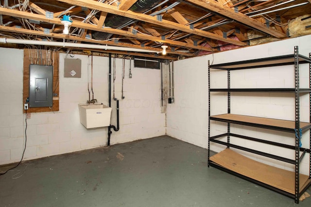 2043 Coleman Dr Unit 6F, Columbus, OH 43235 - unfinished below grade area with electric panel, a sink, and concrete block wall