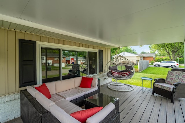 5452 Roche Ct W, Columbus, OH 43229 - wooden terrace featuring outdoor lounge area and a lawn