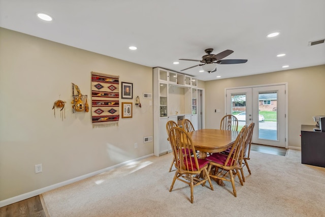 5452 Roche Ct W, Columbus, OH 43229 - dining space featuring french doors, ceiling fan, recessed lighting, and light carpet