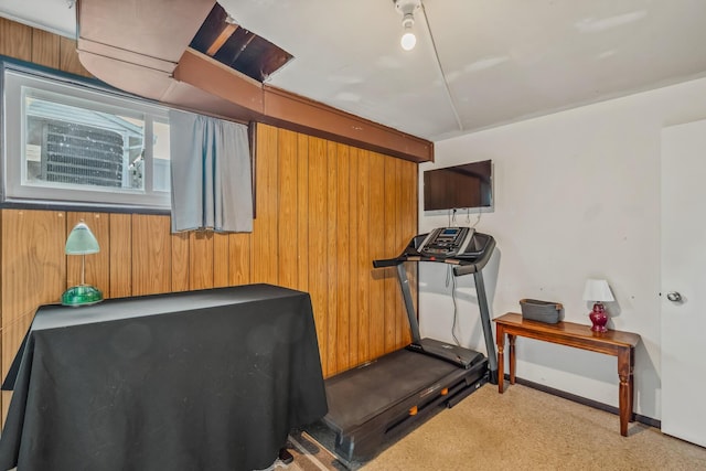 5452 Roche Ct W, Columbus, OH 43229 - workout room with carpet floors and wood walls