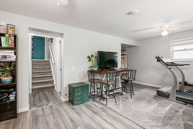 6563 Karl Rd, Columbus, OH 43229 - exercise room featuring a ceiling fan and wood finished floors