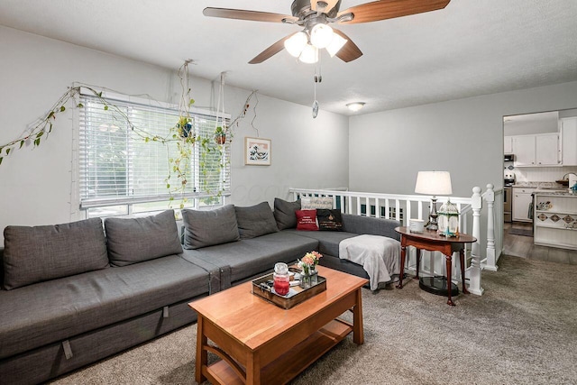 6563 Karl Rd, Columbus, OH 43229 - carpeted living area featuring a ceiling fan