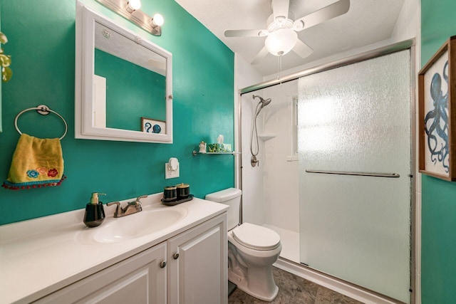 6563 Karl Rd, Columbus, OH 43229 - full bathroom with a stall shower, vanity, and ceiling fan