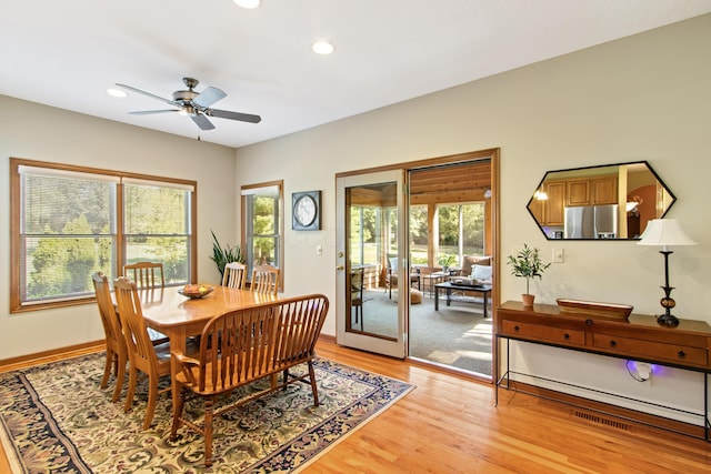 5839 Ketch St, Lewis Center, OH 43035 - dining room featuring light wood finished floors, a ceiling fan, and recessed lighting