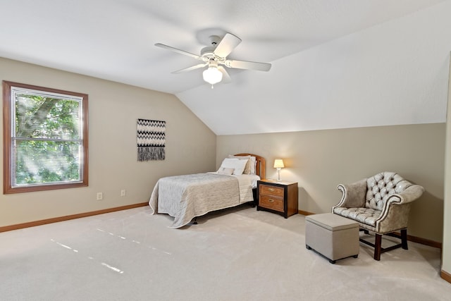 5839 Ketch St, Lewis Center, OH 43035 - bedroom featuring lofted ceiling, light colored carpet, and a ceiling fan
