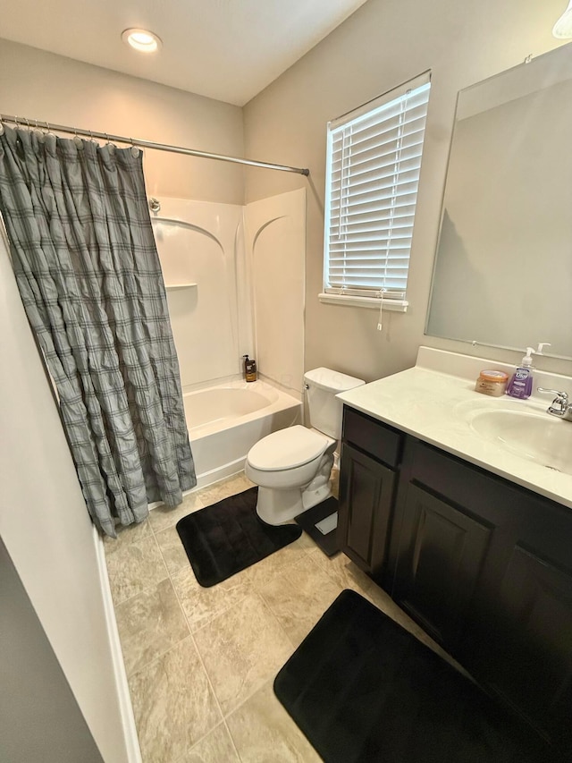 2210 Tournament Way, Grove City, OH 43123 - bathroom featuring vanity, shower / bathtub combination with curtain, toilet, tile patterned floors, and recessed lighting