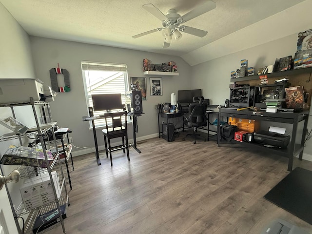 2210 Tournament Way, Grove City, OH 43123 - office space with a ceiling fan, wood finished floors, vaulted ceiling, baseboards, and a textured ceiling
