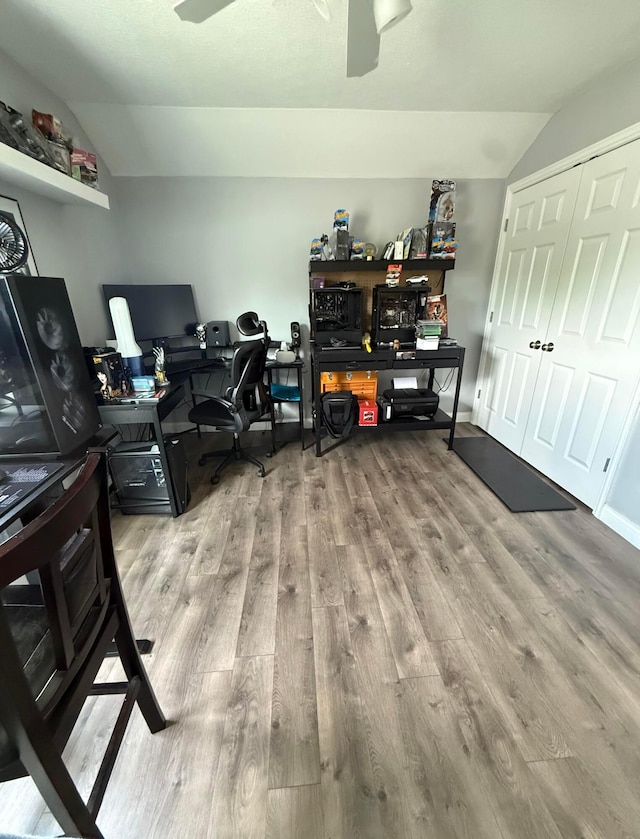 2210 Tournament Way, Grove City, OH 43123 - office area featuring lofted ceiling, ceiling fan, and wood finished floors