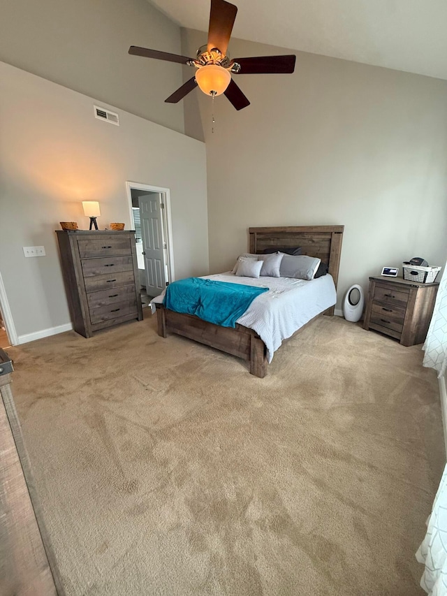 2210 Tournament Way, Grove City, OH 43123 - carpeted bedroom featuring high vaulted ceiling, a ceiling fan, and baseboards