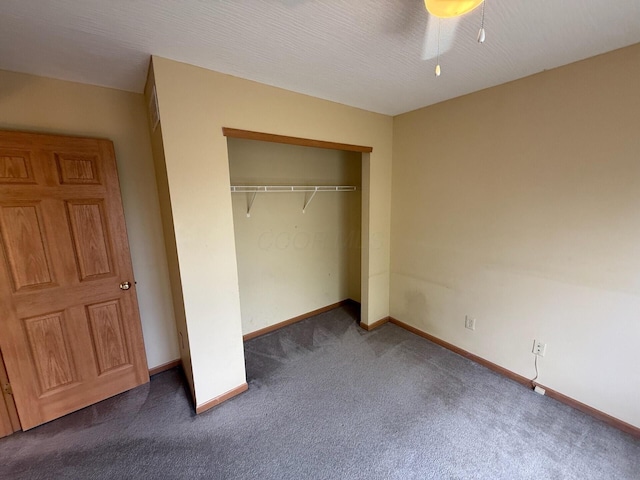 3126 Zach Ct, Columbus, OH 43219 - unfurnished bedroom featuring carpet floors, baseboards, a closet, and a ceiling fan