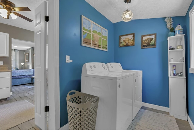 107 N Factory St, Baltimore, OH 43105 - laundry room featuring independent washer and dryer, a textured ceiling, and ceiling fan