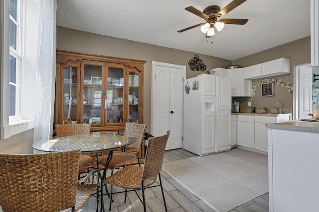 107 N Factory St, Baltimore, OH 43105 - dining space featuring a ceiling fan and light wood-type flooring