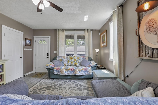 107 N Factory St, Baltimore, OH 43105 - living room with a ceiling fan, wood finished floors, and a textured ceiling