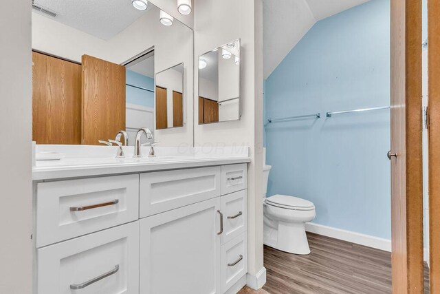978 Kingsbury Ct, Newark, OH 43055 - bathroom featuring vanity, wood finished floors, and lofted ceiling