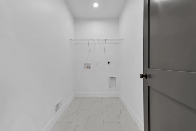 376 E Markison Ave, Columbus, OH 43207 - laundry area featuring hookup for an electric dryer, light marble finish flooring, hookup for a gas dryer, washer hookup, and recessed lighting