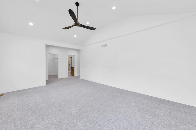 376 E Markison Ave, Columbus, OH 43207 - empty room featuring recessed lighting, light colored carpet, ceiling fan, and high vaulted ceiling