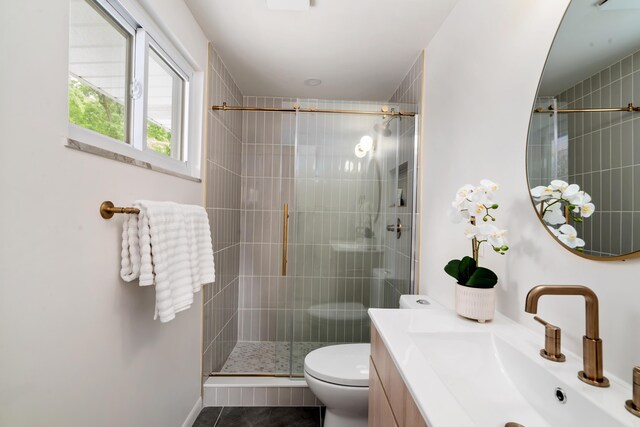 75 S Gould Rd, Columbus, OH 43209 - bathroom with a stall shower, vanity, and tile patterned flooring
