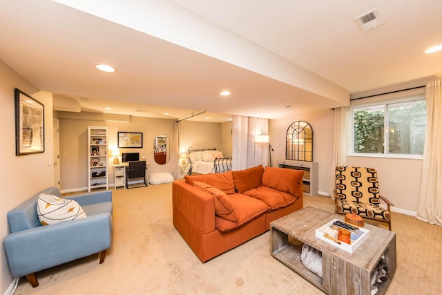5893 Dunheath Loop, Dublin, OH 43016 - living room with light carpet and recessed lighting