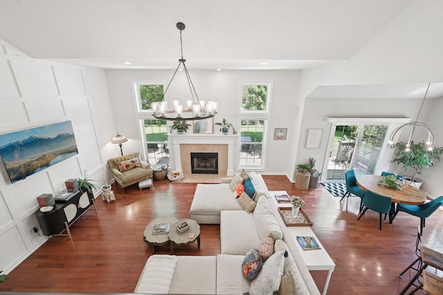 5893 Dunheath Loop, Dublin, OH 43016 - living area with a chandelier, plenty of natural light, wood finished floors, and recessed lighting
