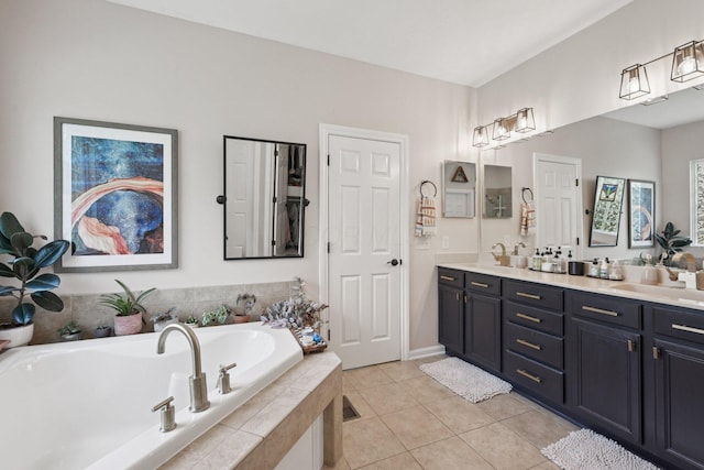 5893 Dunheath Loop, Dublin, OH 43016 - full bath featuring double vanity, a garden tub, and tile patterned floors