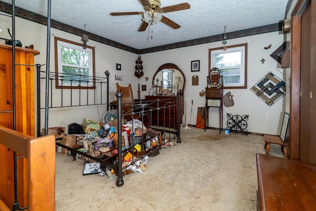 4019 Mink St SW, Pataskala, OH 43062 - interior space with a textured ceiling, carpet floors, a ceiling fan, and baseboards