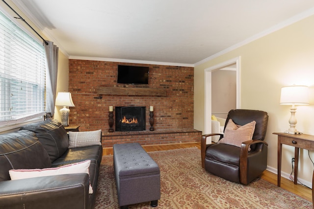 1108 Langland Dr, Columbus, OH 43220 - living room featuring wood finished floors, a fireplace, ornamental molding, and baseboards