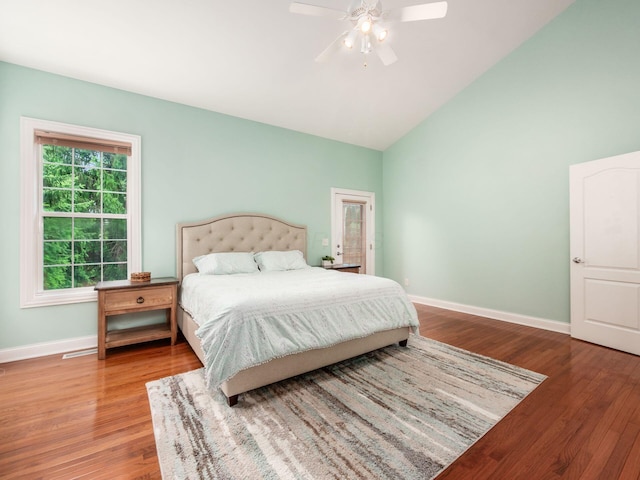 6165 Avocet Ct, Dublin, OH 43017 - bedroom featuring high vaulted ceiling, wood finished floors, and a ceiling fan
