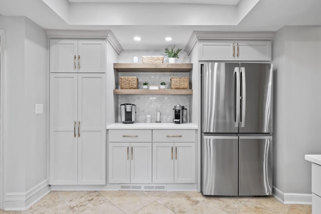 2946 Lewis Center Rd, Lewis Center, OH 43035 - bar featuring freestanding refrigerator, backsplash, and recessed lighting