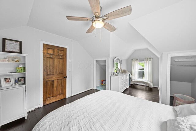 2946 Lewis Center Rd, Lewis Center, OH 43035 - bedroom with vaulted ceiling, dark wood finished floors, and ceiling fan