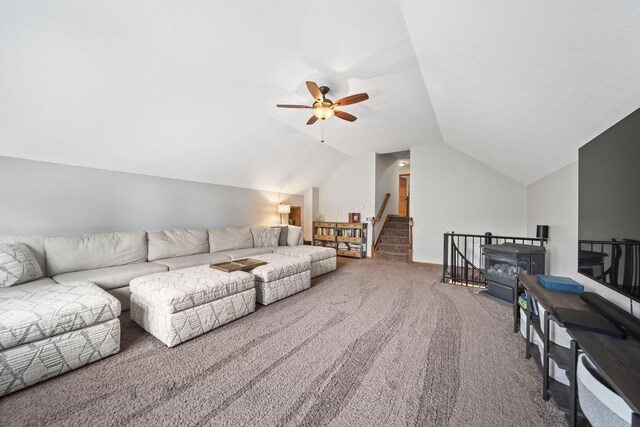 2946 Lewis Center Rd, Lewis Center, OH 43035 - living area with a ceiling fan, carpet flooring, and vaulted ceiling
