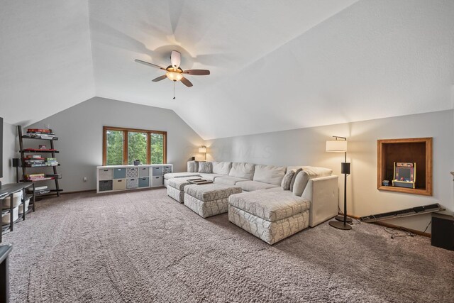 2946 Lewis Center Rd, Lewis Center, OH 43035 - carpeted living room with ceiling fan and vaulted ceiling