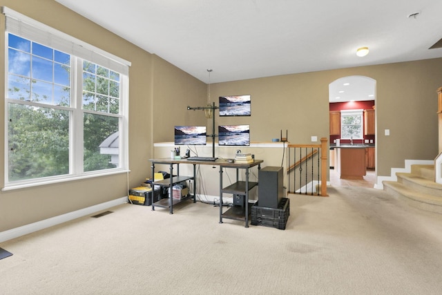 331 Hanton Way, Columbus, OH 43213 - office with carpet flooring, baseboards, and arched walkways